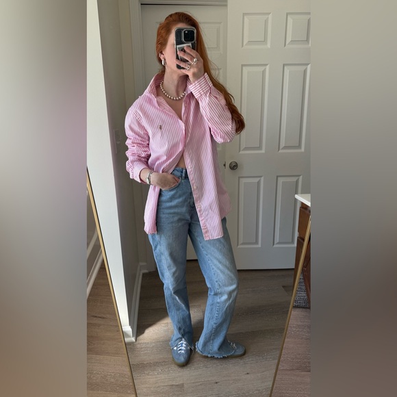 Ralph Lauren Oversized pink striped Button down boyfriend shirt men’s size L - Picture 7 of 9